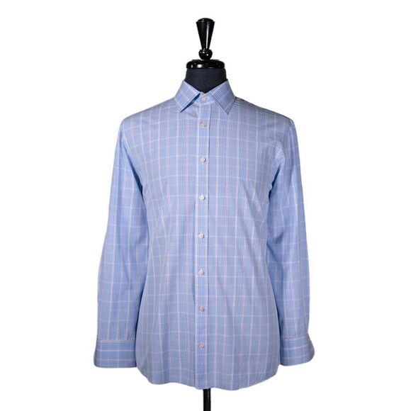 Charles Tyrwhitt Mens Dress Shirt Button Up Blue Pink Plaid Check Slim Fit 17 34 - Picture 1 of 8